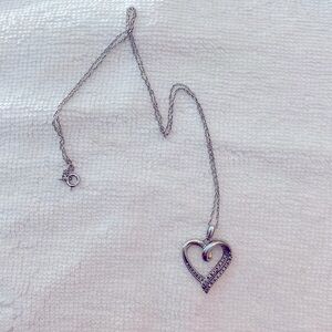 Sterling Heart pendant with chain. Diamond chips.